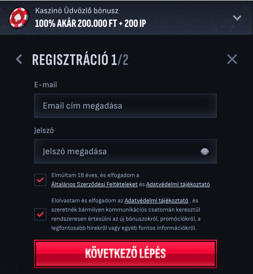 Regisztr&aacute;ci&oacute; Mafia casino